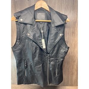NWT Max Studio Black Faux Leather Moto Motorcycle Biker Style Vest Jacket M